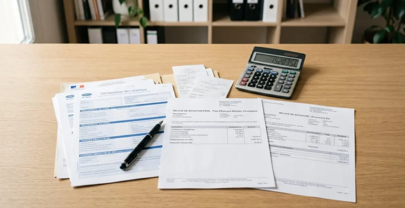 Documents fiscaux montrant les mécanismes de déduction PER et fiscalité assurance vie